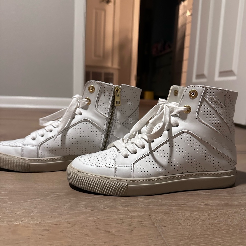 Zadig & Voltaire white flash perforated leather high top sneaker - almost new!